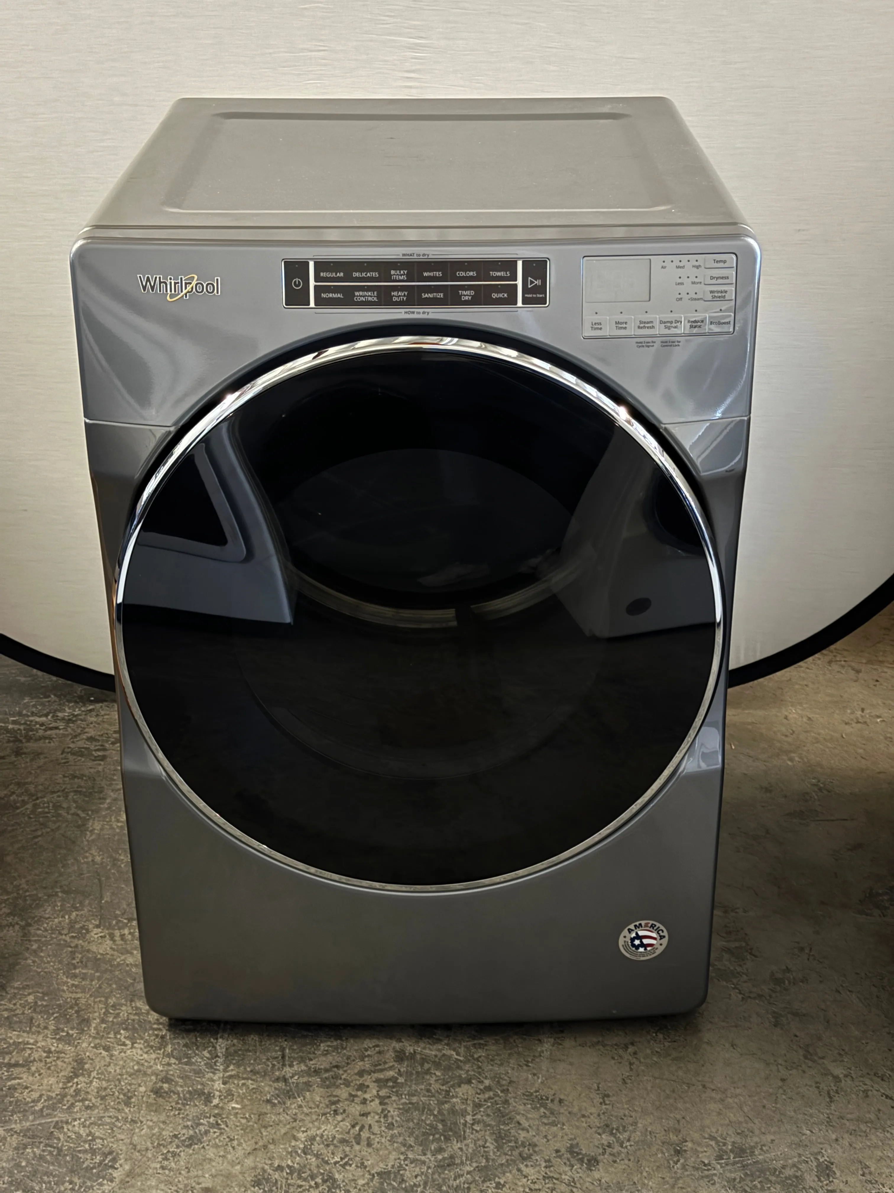 Whirlpool WGD8620HC 27 Inch Gas Dryer with 7.4 Cu. Ft. Capacity, Intuitive Controls, Advanced Moisture Sensing, 37 Dry Cycles, Steam Refresh Cycle, Sanitize Cycle, Wrinkle Shield™ Plus Option, ADA Compliant, and ENERGY STAR® Certified: Chrome Shadow