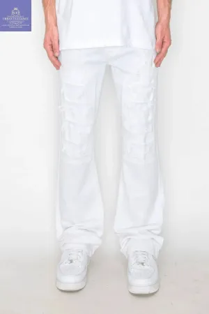 White Bootcut Jeans with Distressed Details