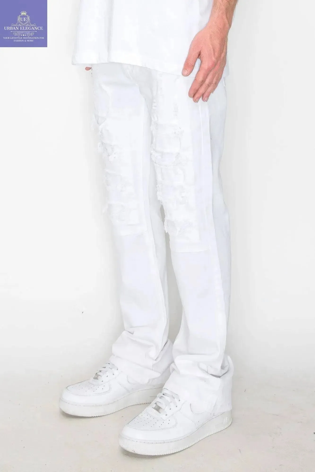 White Bootcut Jeans with Distressed Details