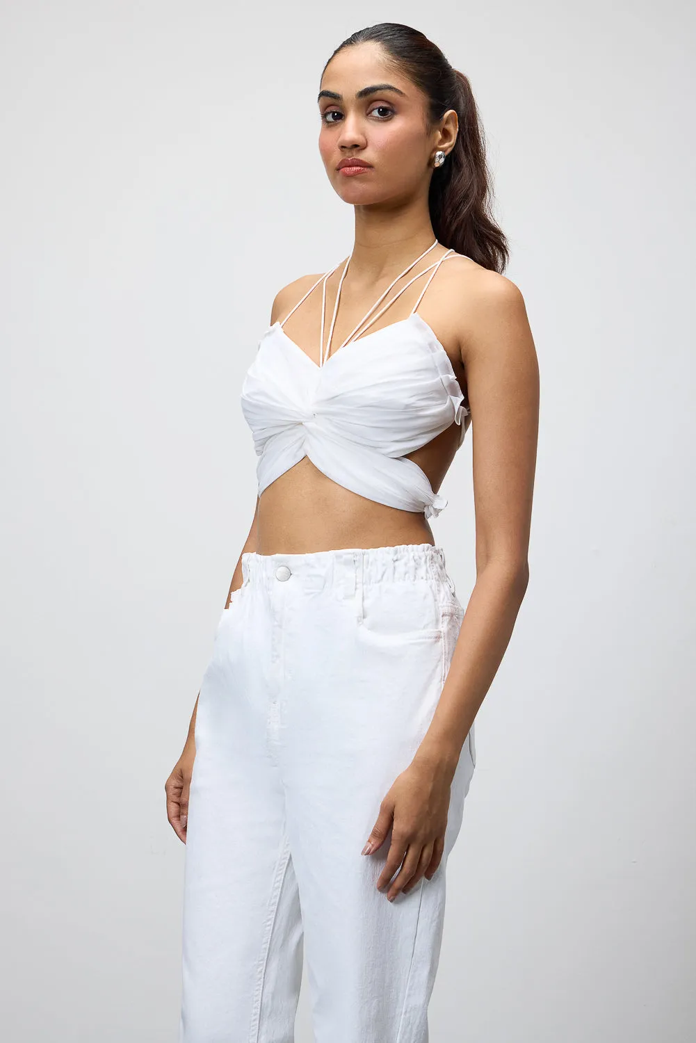 White Flower Power Backless Tie-Up Top