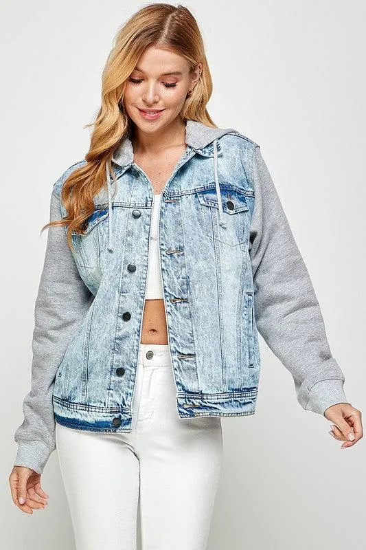 Womens Denim Jacket With Fleece Hoodies