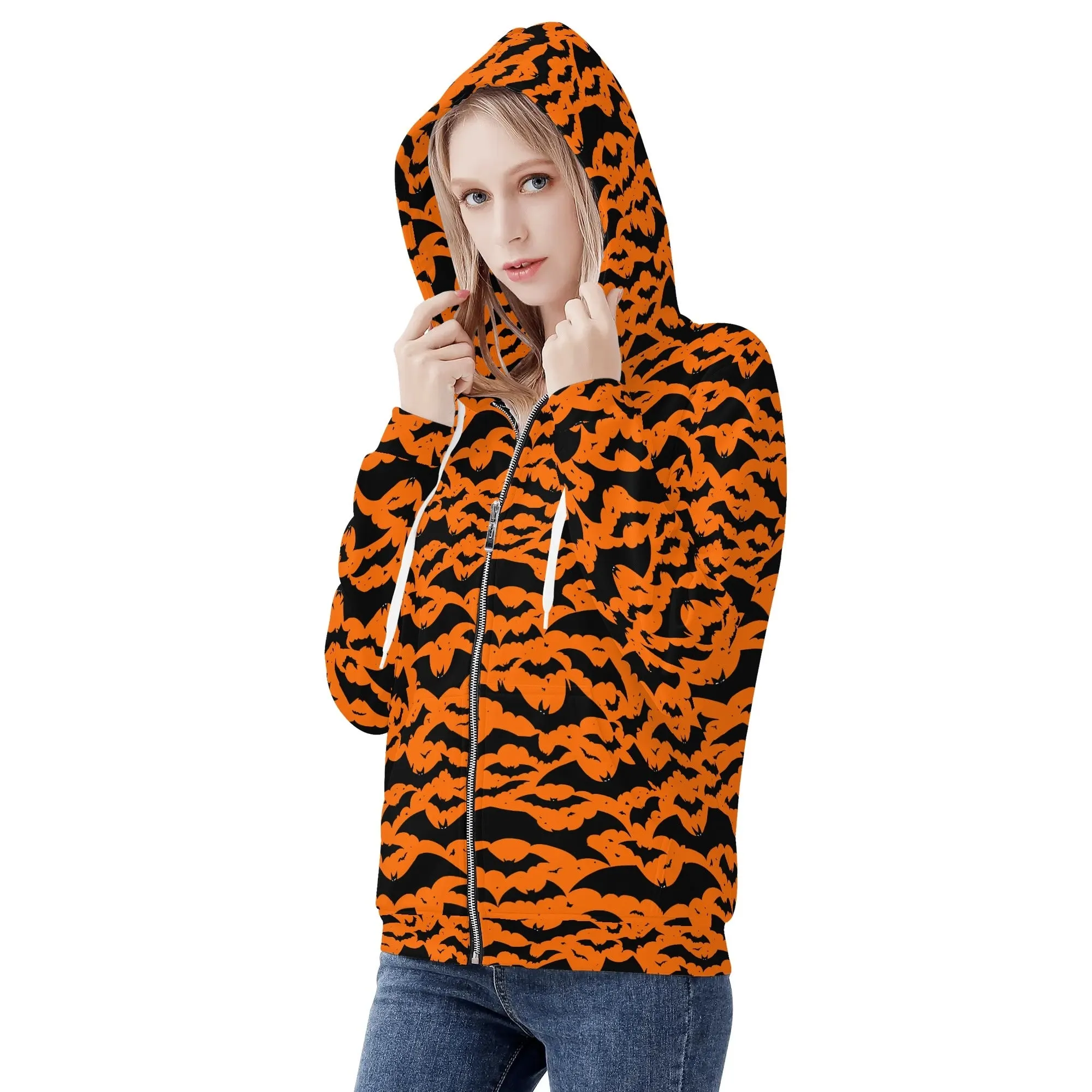 Womens Halloween Bats Classic Zip Up Hoodie