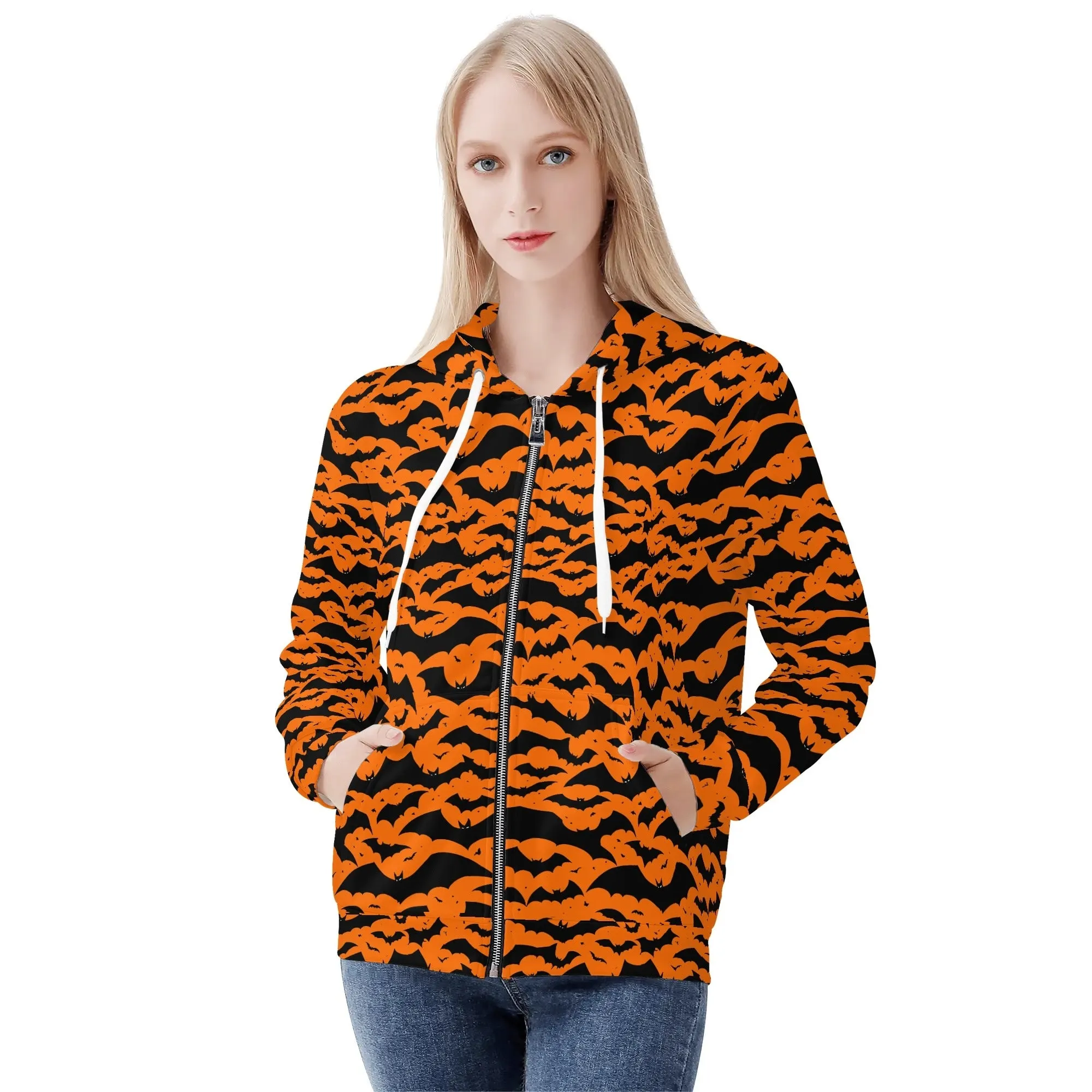 Womens Halloween Bats Classic Zip Up Hoodie