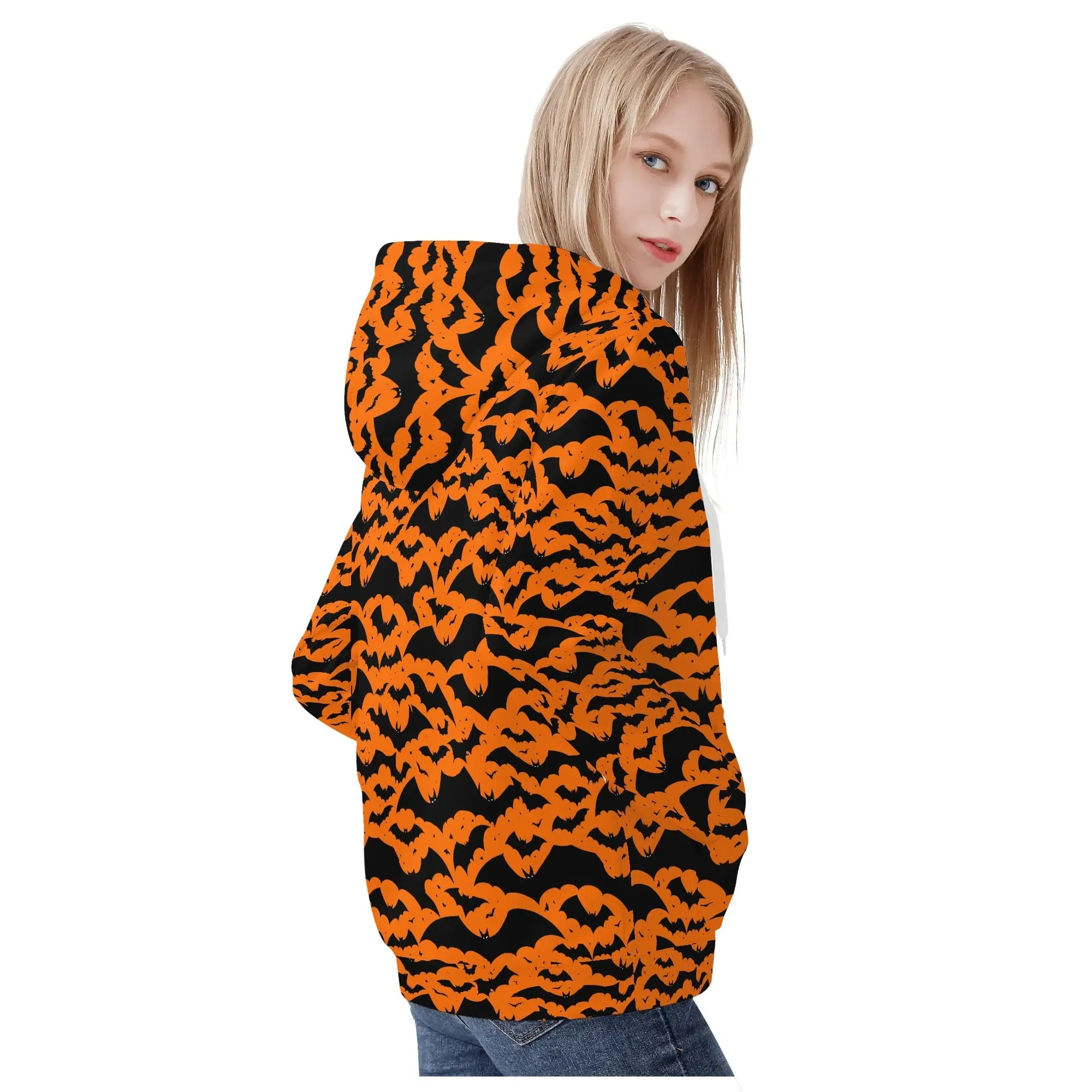 Womens Halloween Bats Classic Zip Up Hoodie