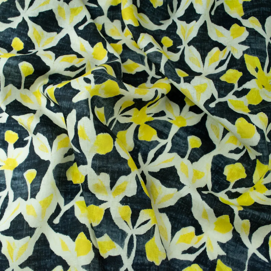 Yellow Iris Printed Linen