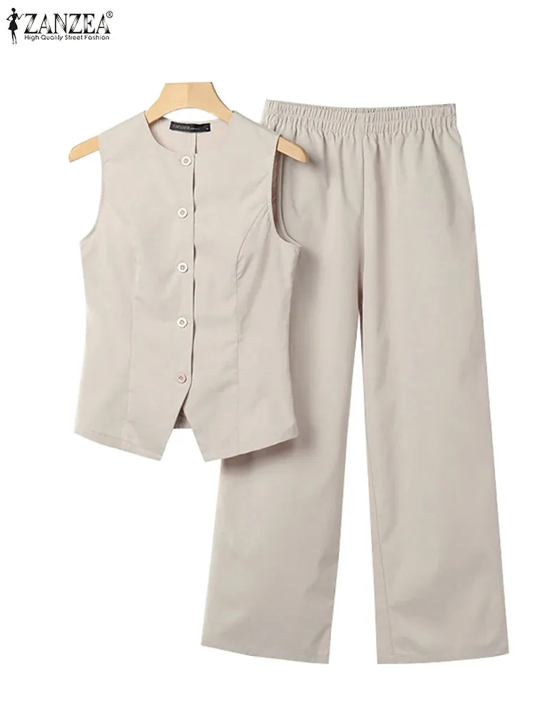 ZANZEA Matching Sets Outfits Casual Blouse & Wide Leg Pants Tracksuits